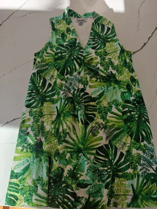 Tommy Bahama Tropical Leaf Print Dress Sleeveless A-Line Mini Resort Vacation Ha - Picture 2 of 13
